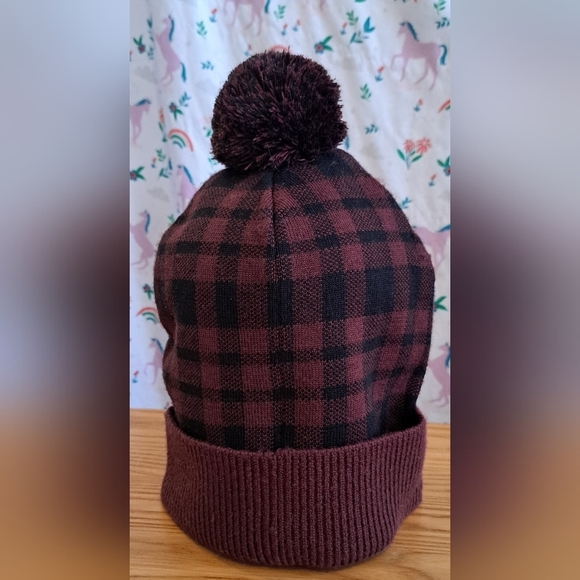 NWOT Y2K Coach Burgundy Plaid Wool Blend Prep Casual Winter Snow Beanie Hat Cap main image 4